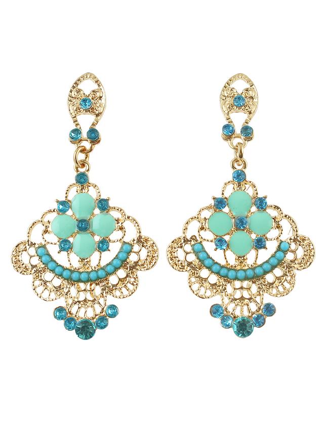 Shein Bohemian Multicolors Rhinestone Chandelier Earrings
