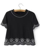 Shein Black Embroidery Short Sleeve Top