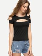 Shein Black Open Shoulder Cut Out T-shirt