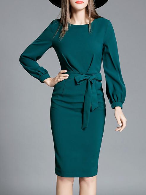 Shein Dark Green Tie-waist Sheath Dress