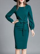 Shein Dark Green Tie-waist Sheath Dress