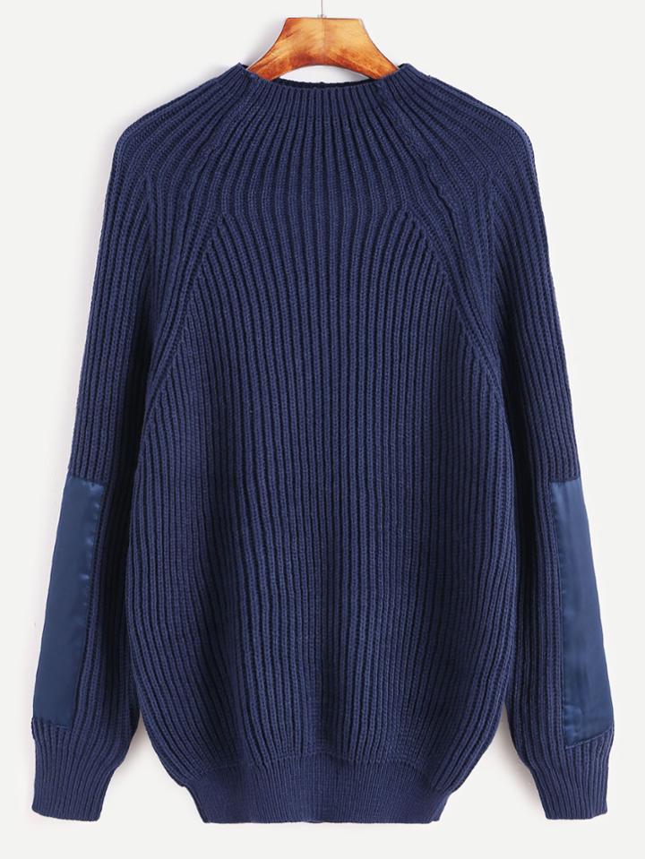 Shein Navy Raglan Sleeve Patch Sweater