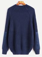 Shein Navy Raglan Sleeve Patch Sweater