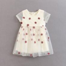 Shein Girls Flower Embroidered Mesh Overlay Dress