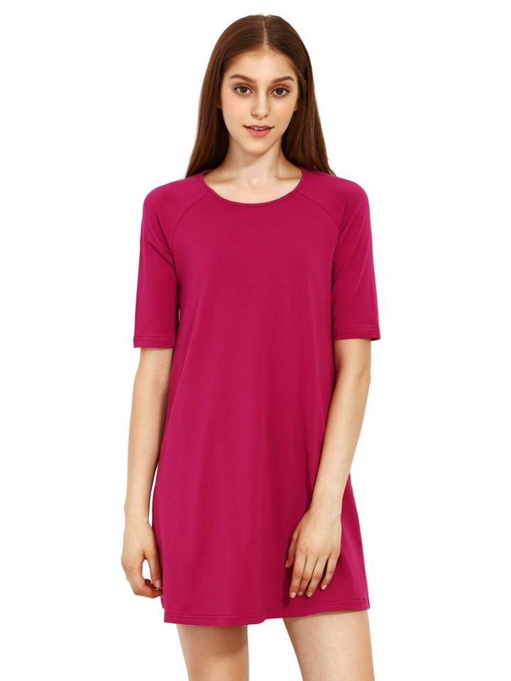 Shein Red Round Neck Inch Half Sleeve Loose Dress