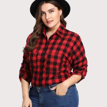 Shein Plus Check Plaid Drop Shoulder Shirt
