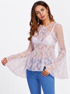 Shein Lace Applique Embroidered Mesh Top