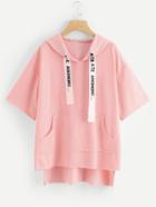 Shein Drawstring Kangaroo Pocket High Low Sweatshirt