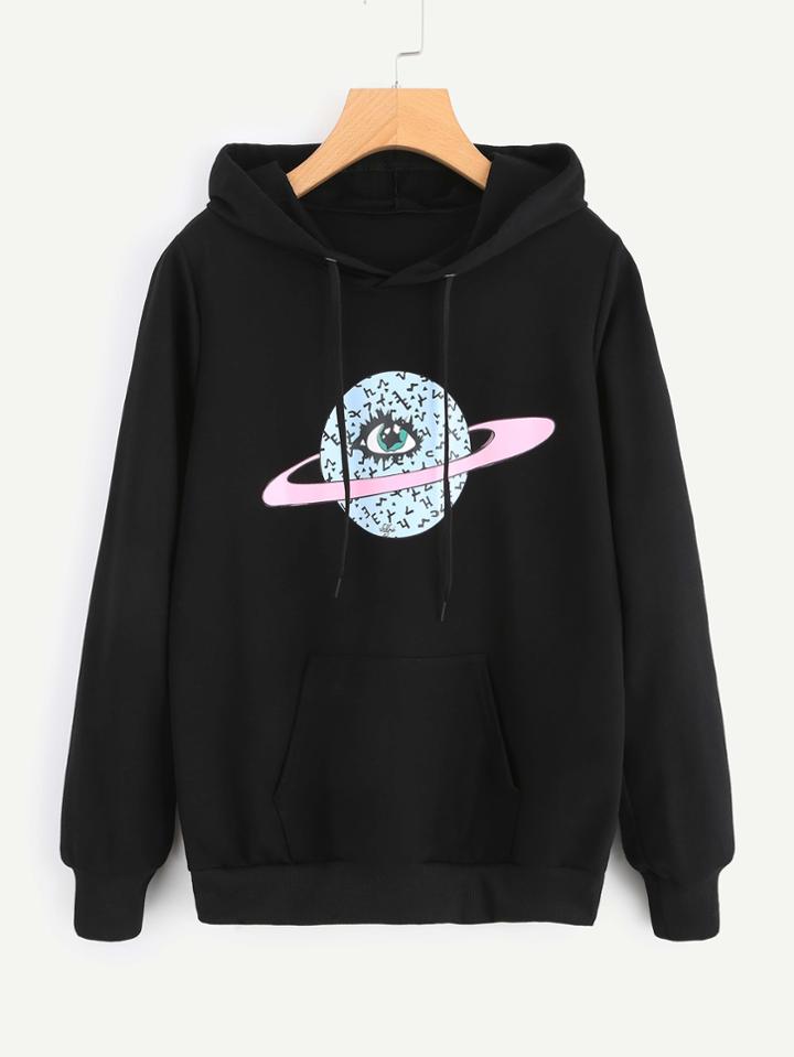 Shein Pocket Front Graphic Hoodie