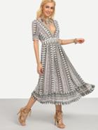 Shein Multicolor Paisley Print Double V Neck Dress