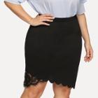 Shein Plus Lace Insert Scalloped Asymmetrical Hem Skirt