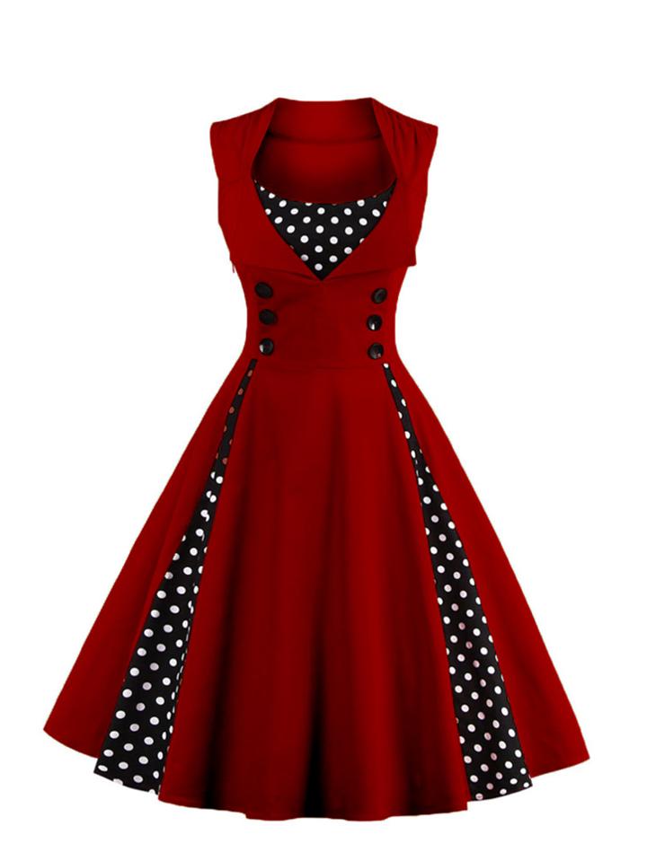 Shein Contrast Polka Dot Foldover Circle Dress