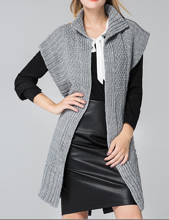 Shein Grey Short Sleeve Long Sweater Coat