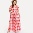 Shein Plus Button & Pocket Front Belted Plaid Dress