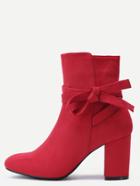 Shein Red Faux Suede Tie Detail Boots
