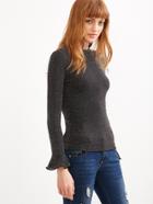 Shein Black Chevron Pattern Ruffle Cuff Lightweight Sweater