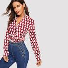 Shein V-placket Cube Print Blouse