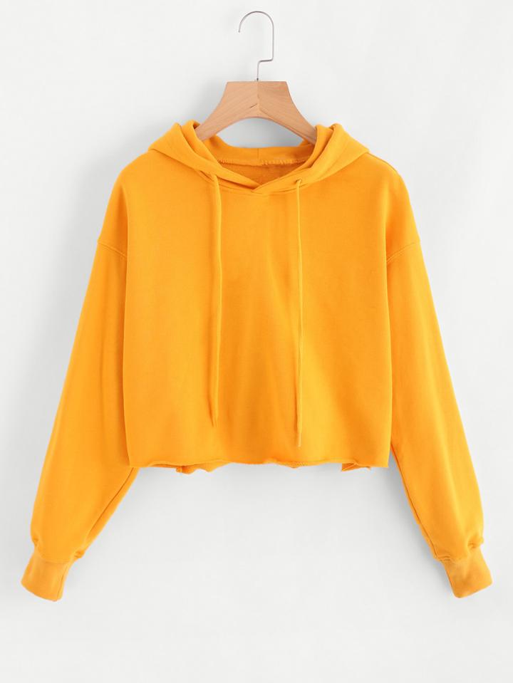 Shein Raw Hem Hooded Drawstring Sweatshirt