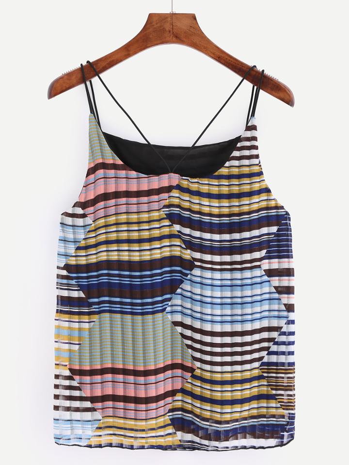 Shein Strappy Multicolor Striped Chiffon Cami Top