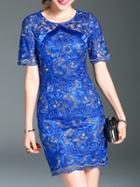 Shein Blue Gauze Flowers Embroidered Dress