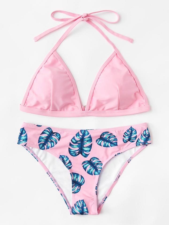 Shein Palm Print Halter Bikini Set