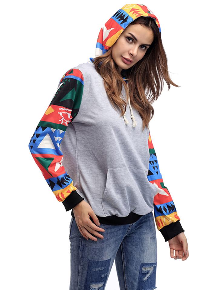 Shein Contrast Geo Print Sleeve Hoodie