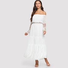 Shein Off-shoulder Lace Contrast Ruffle Dress