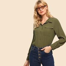 Shein 70s Pocket Patched Curved Hem Shirt