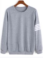 Shein Grey Round Neck Varsity-striped Sweatshirt