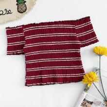 Shein Off Shoulder Lettuce Trim Striped Top