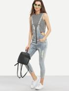 Shein Zip Front Overall Light Blue Denim Jeans