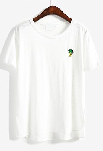 Shein Pineapple Embroidered Loose T-shirt