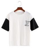 Shein Contrast Sleeve Letter Embroidered T-shirt