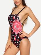 Shein Sun & Star Pirnt Strappy One-piece Swimwear