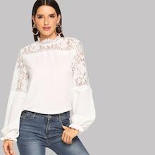Shein Lace Shoulder Frilled Bishop Sleeve Top