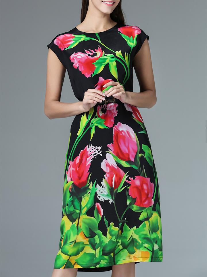 Shein Black Painted Belted Shift Dress
