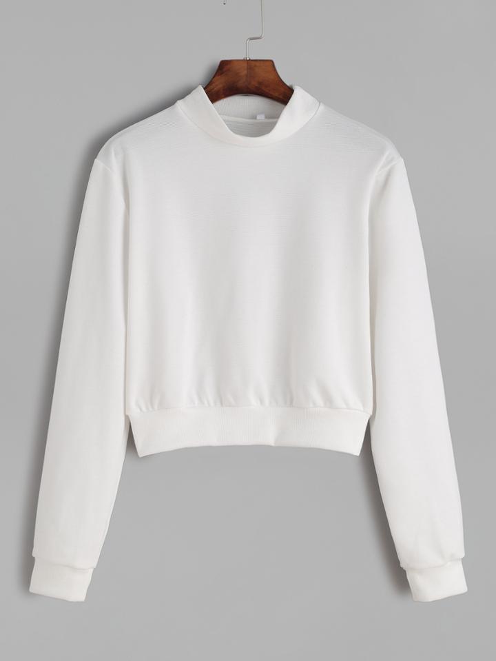 Shein White Band Collar Crop Sweatshirt