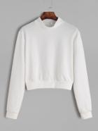 Shein White Band Collar Crop Sweatshirt