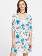 Shein V-cut Elbow Sleeve Floral Tie Cuff Dress