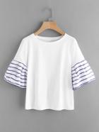 Shein Contrast Striped Flute Sleeve Tee