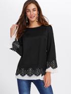 Shein Contrast Pleated Hem Scallop Laser Cut Top