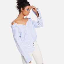 Shein Open Shoulder Striped Shirt