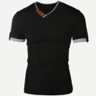 Shein Men Button Detail Roll-up Sleeve Solid T-shirt