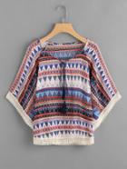 Shein Aztec Print Tassel Tie Neck Crochet Trim Top