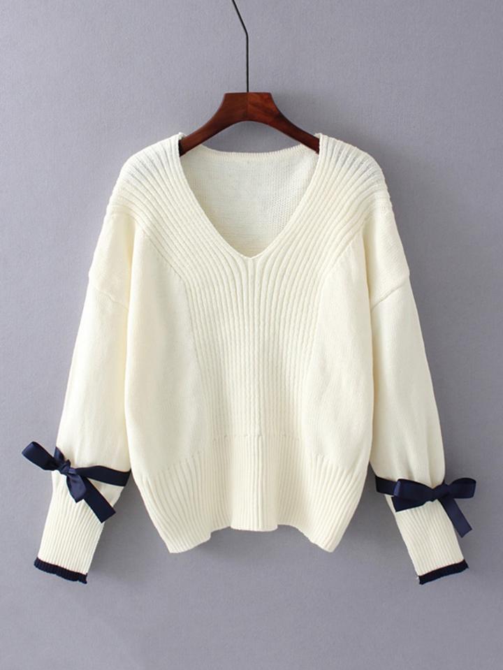 Shein Bow Tie Detail V Cut Sweater