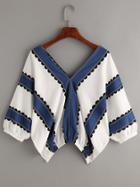 Shein Contrast Print Double V Blouse