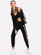 Shein Contrast Stripe Side Hooded Jacket And Pants