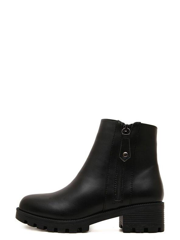 Shein Black Faux Leather Round Toe Side Zipper Boots