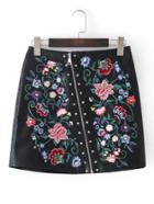 Shein Oblique Zip Studded Detail Embroidered Skirt
