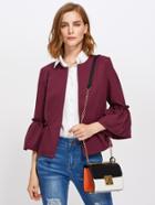 Shein Frilled Bell Sleeve And Hem Open Front Blazer